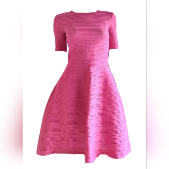 °$2,800 NEW OSCAR DE LA RENTA PINK SILK KNIT MIDI RUNWAY DRESS US S - Picture 1 of 10